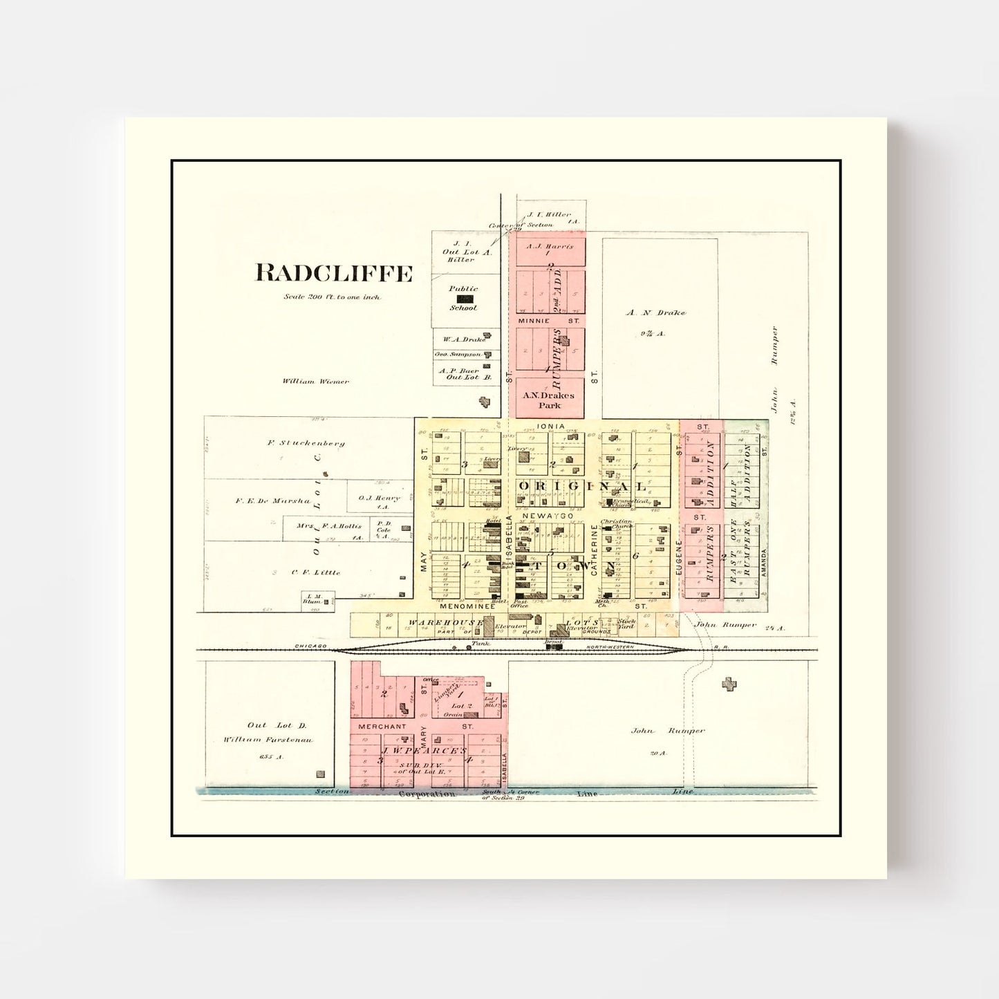 Vintage Map of Radcliffe, Iowa, 1892