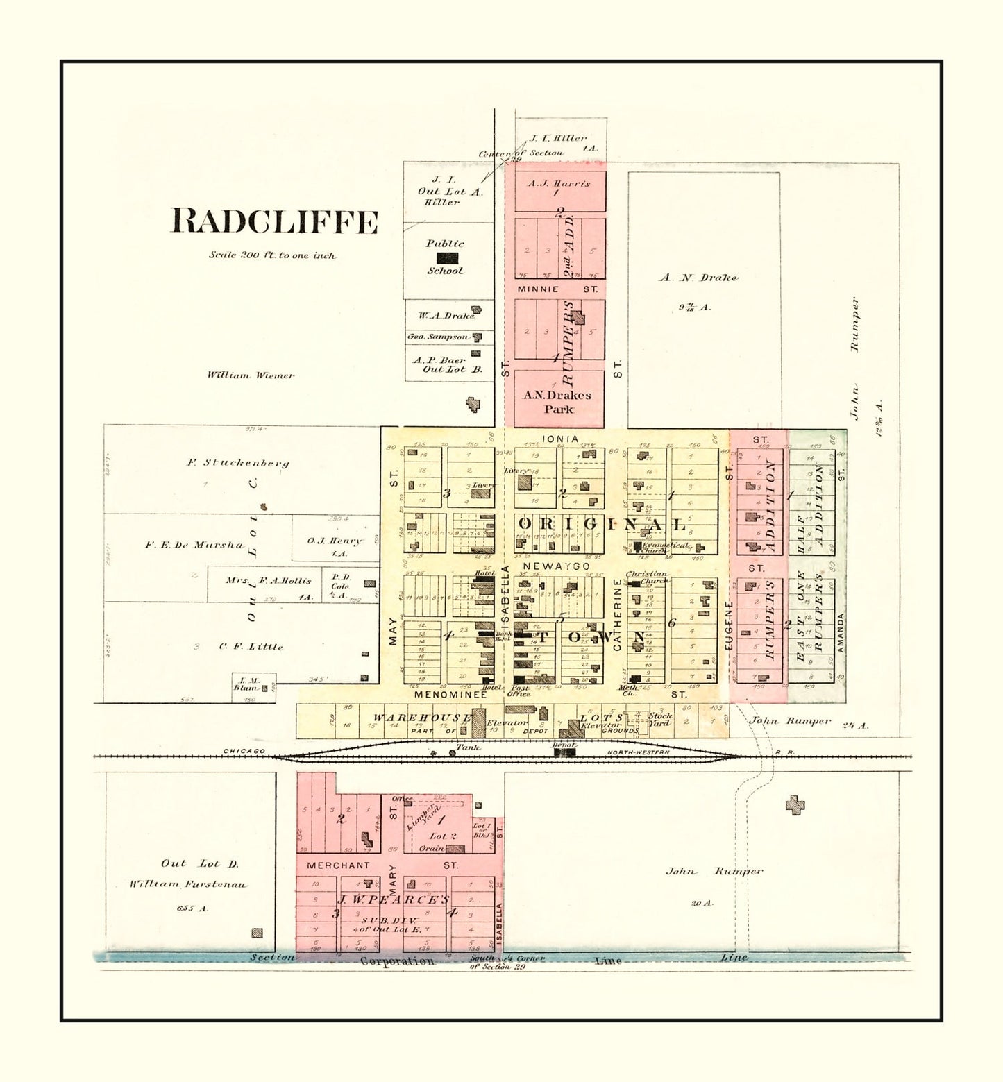 Vintage Map of Radcliffe, Iowa, 1892