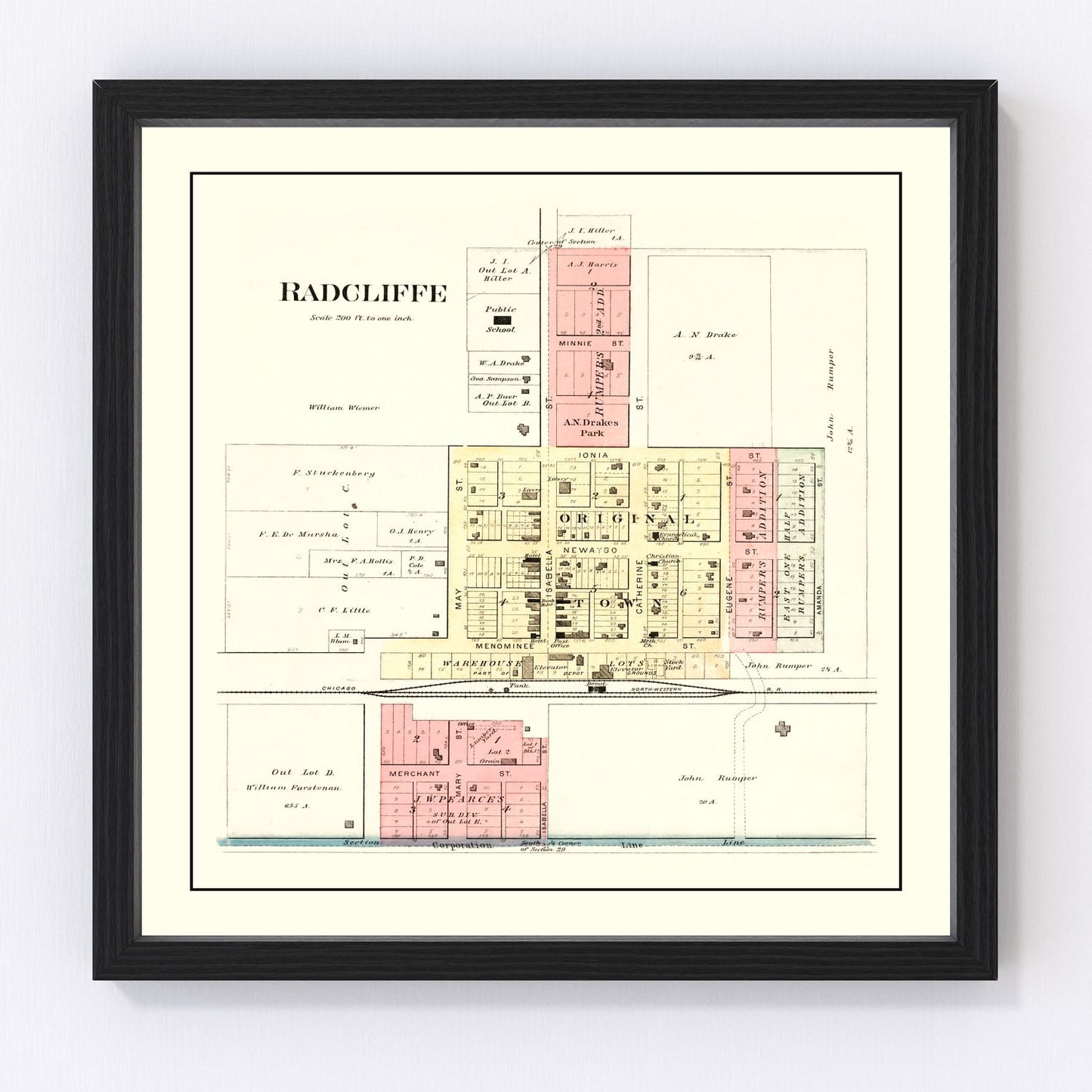 Vintage map of Radcliffe, Iowa, 1892