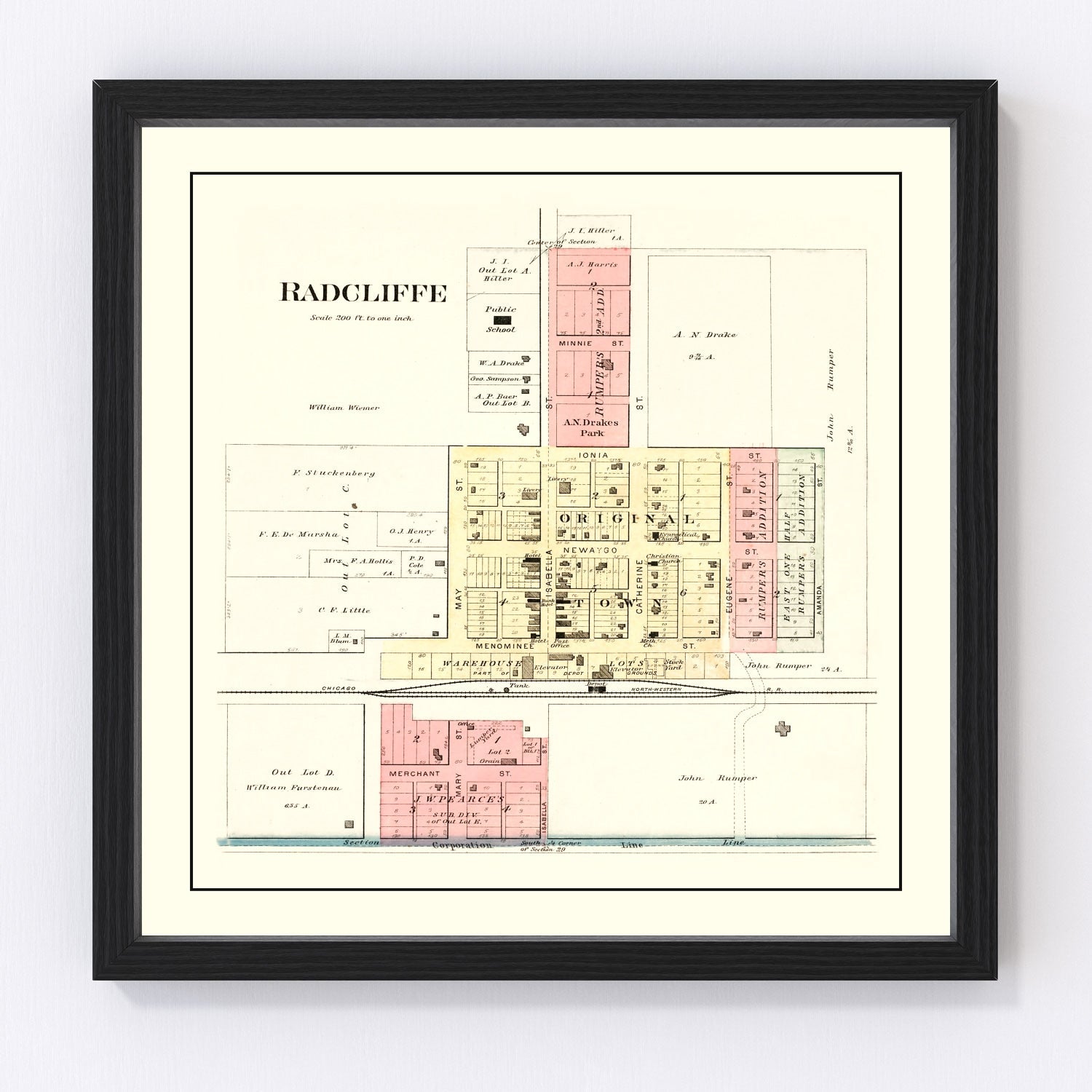 Vintage map of Radcliffe, Iowa, 1892