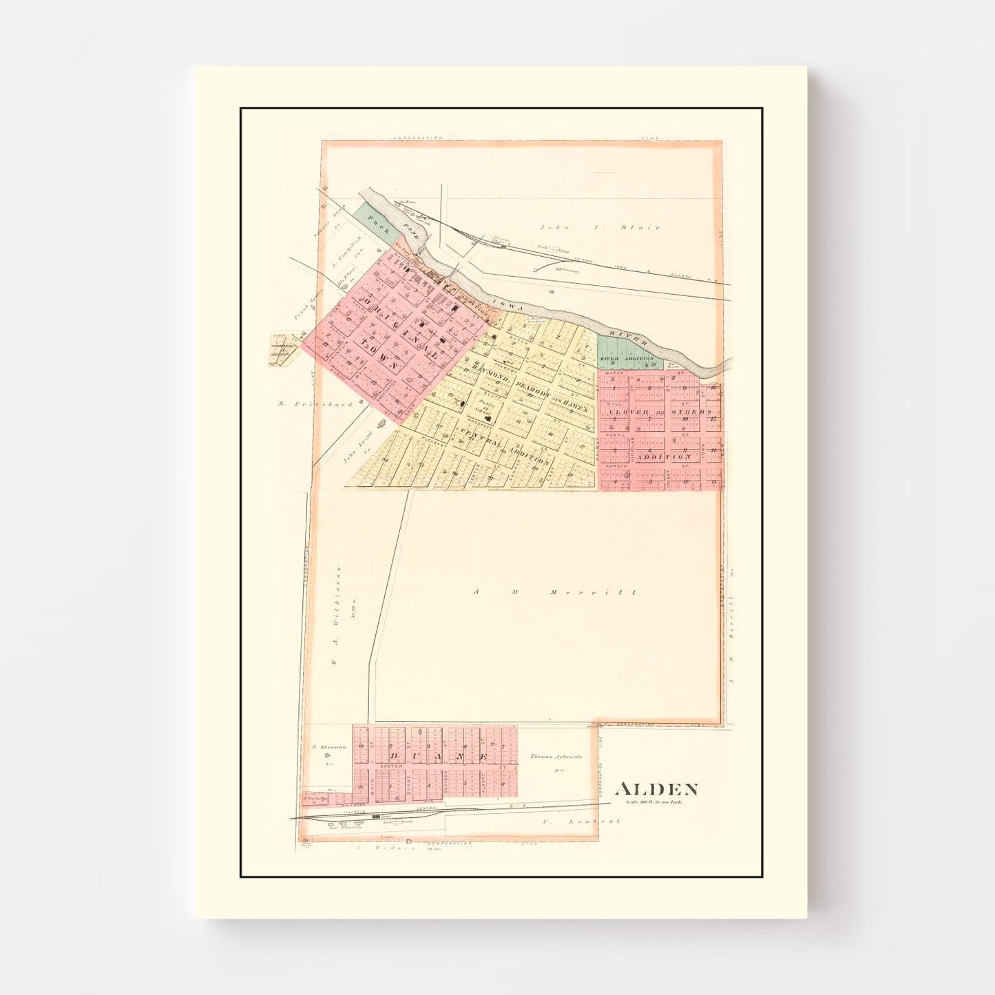 Vintage Map of Alden, Iowa, 1892