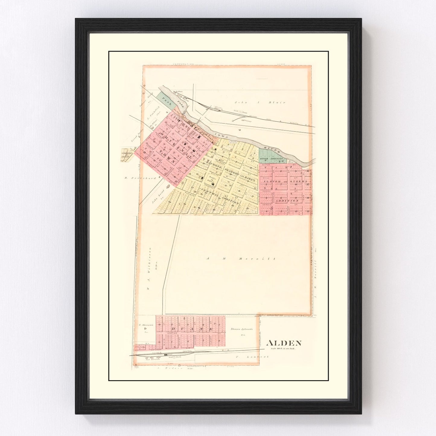 Vintage map of Alden, Iowa, 1892 - restored print
