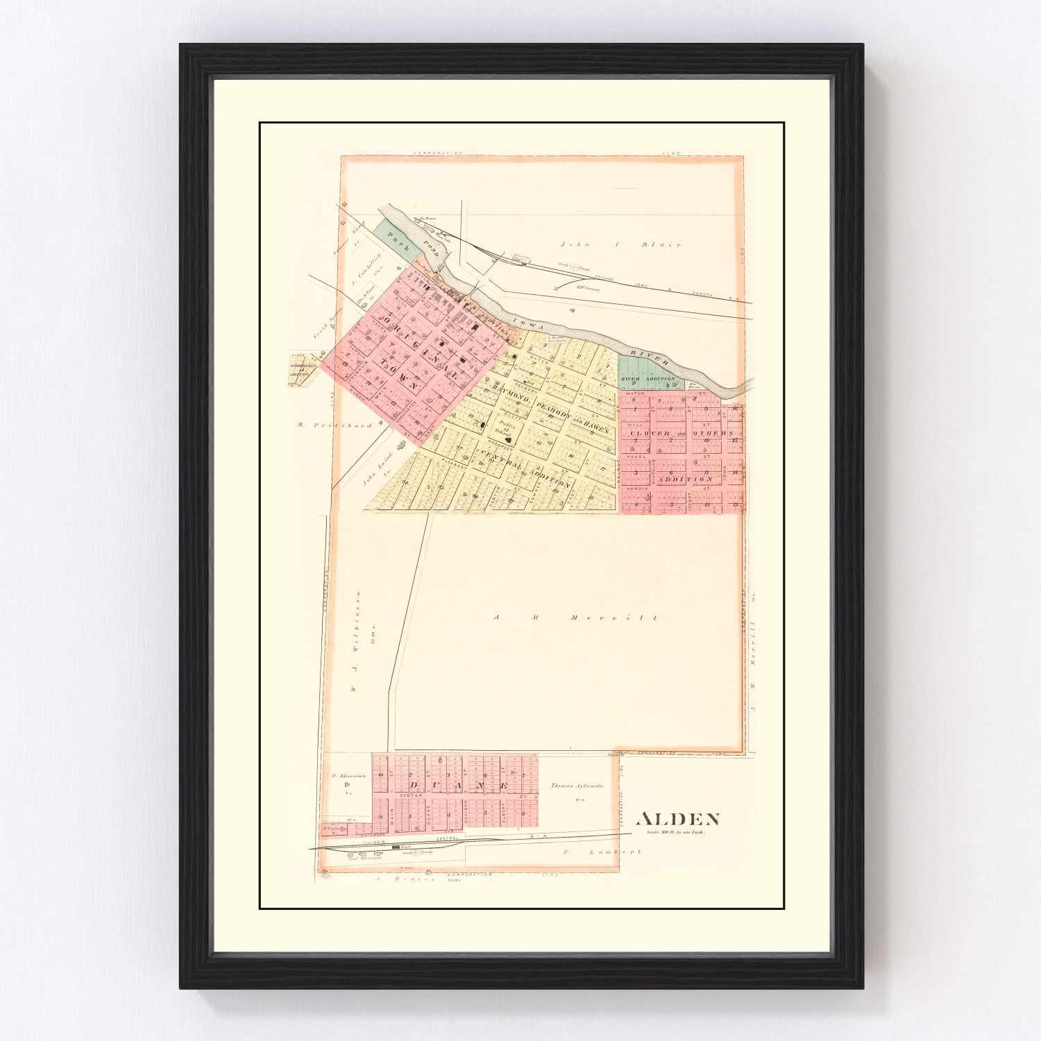 Vintage map of Alden, Iowa, 1892 - restored print