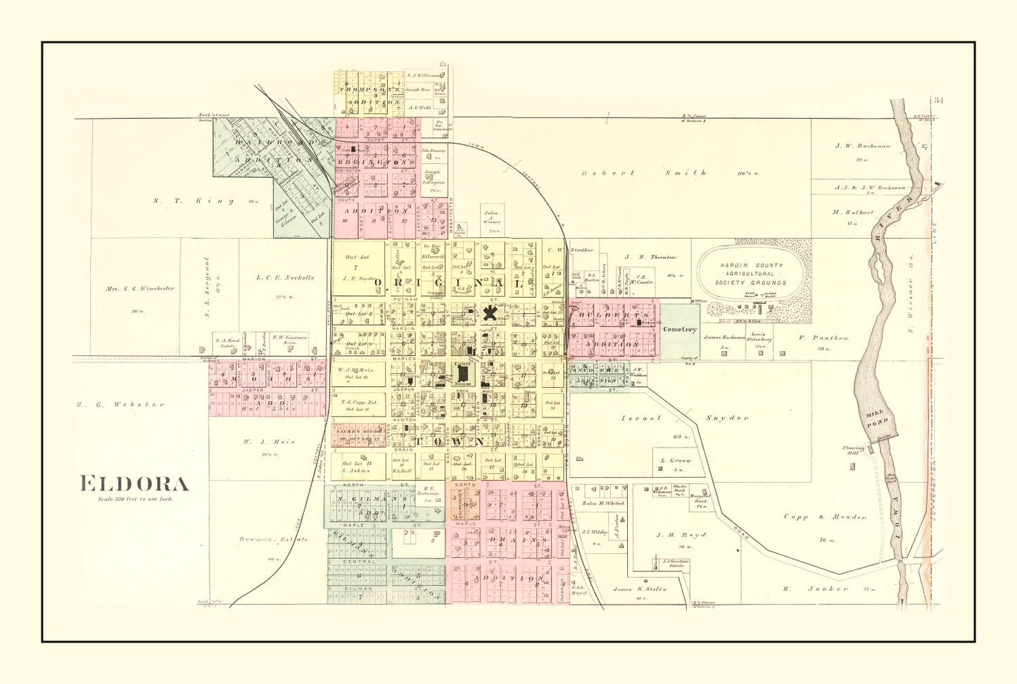 Vintage Map of Eldora, Iowa, 1892