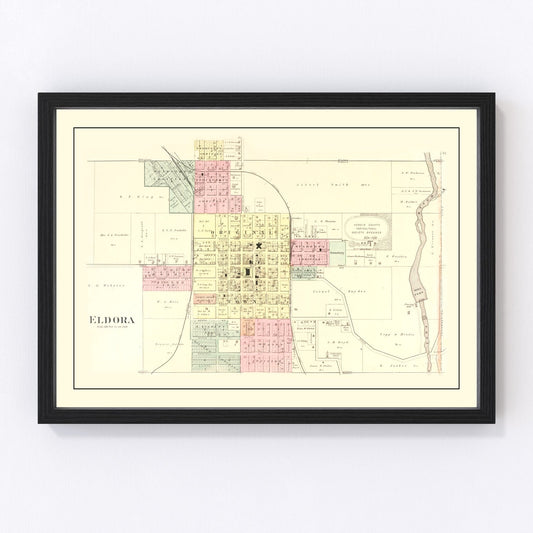 Vintage map of Eldora, Iowa, 1892