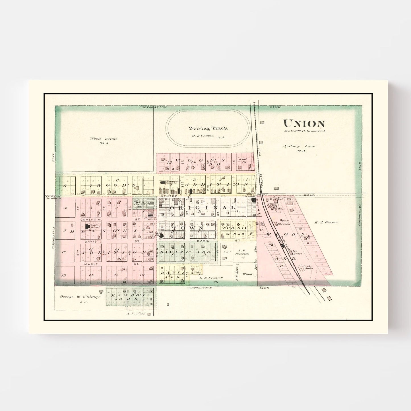 Vintage Map of Union, Iowa, 1892