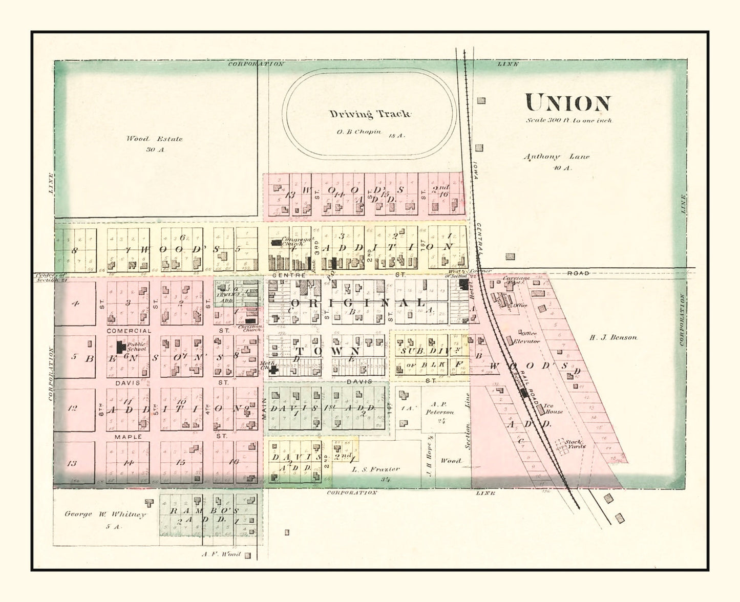 Vintage Map of Union, Iowa, 1892