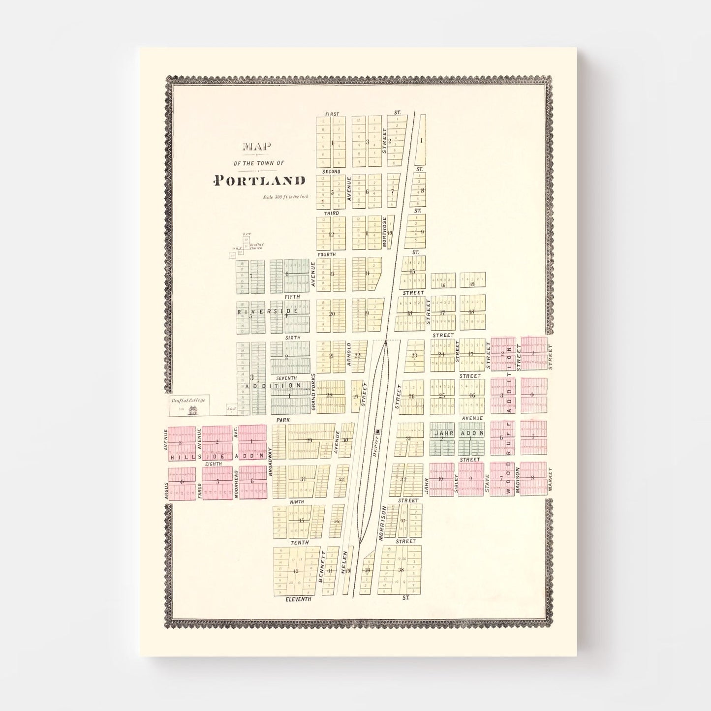 Vintage Map of Portland, North Dakota, 1892