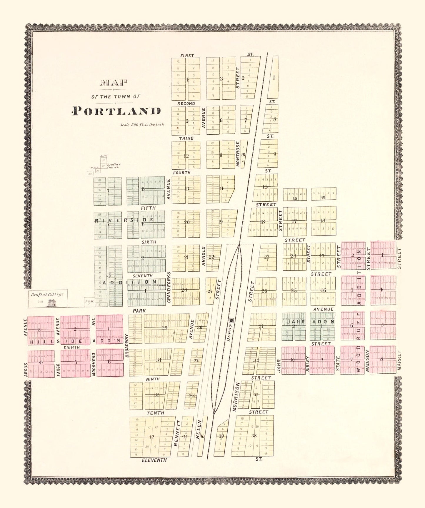 Vintage Map of Portland, North Dakota, 1892