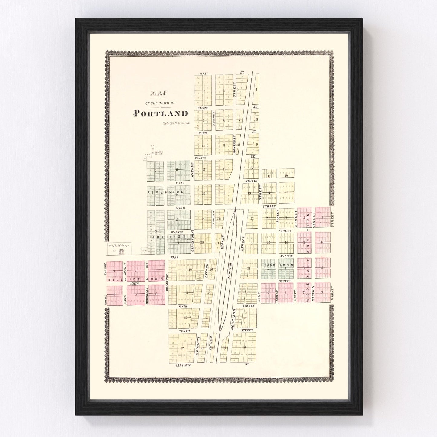 Vintage map of Portland, North Dakota, 1892