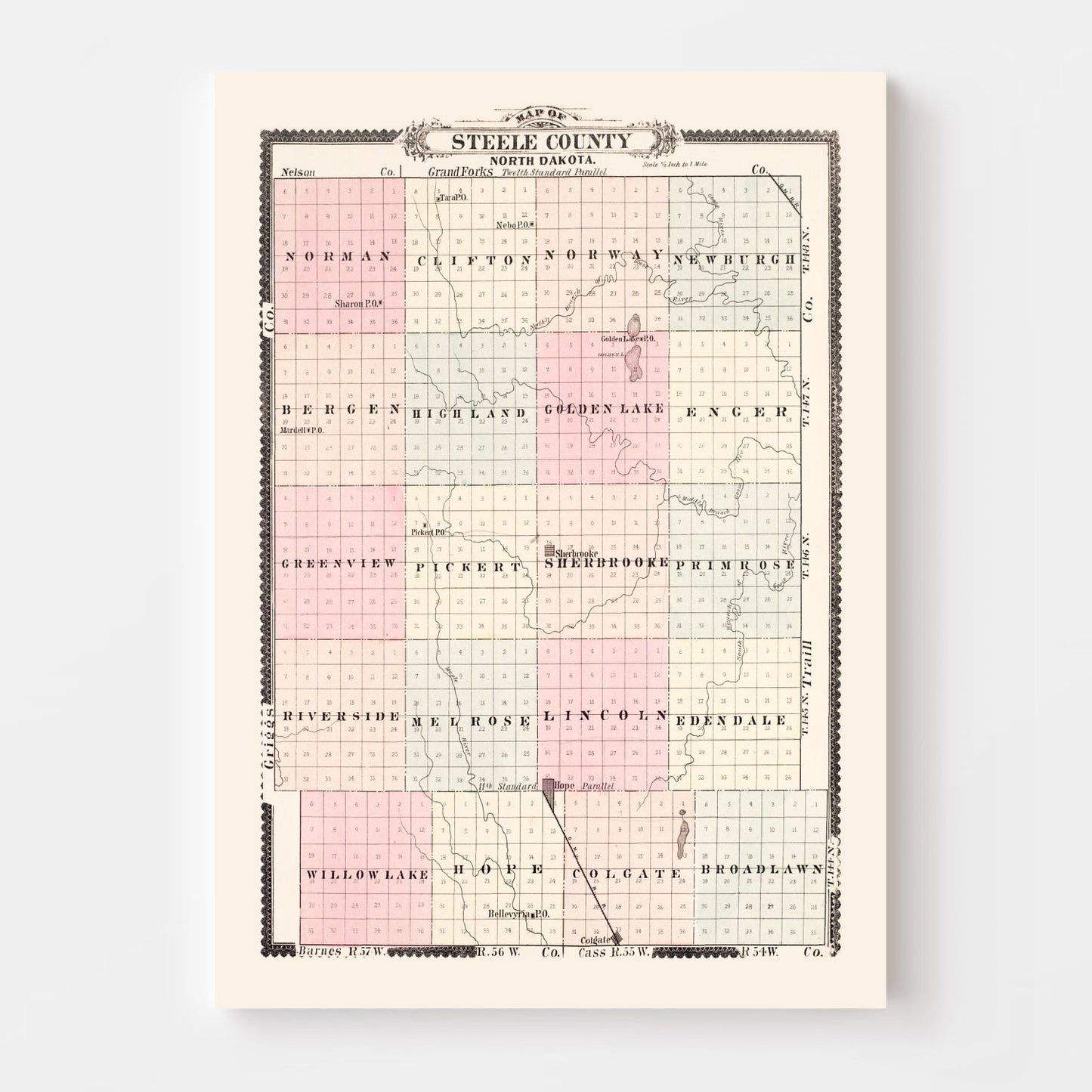 Vintage Map of Steele County, North Dakota, 1892