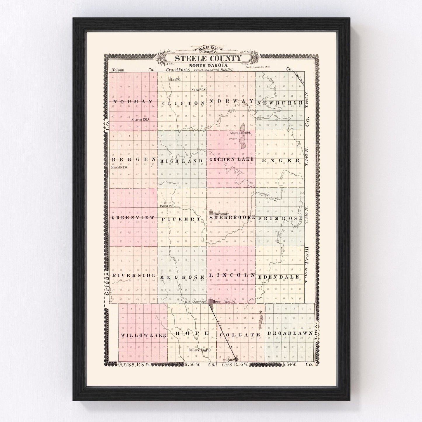Vintage map of Steele County, North Dakota, 1892
