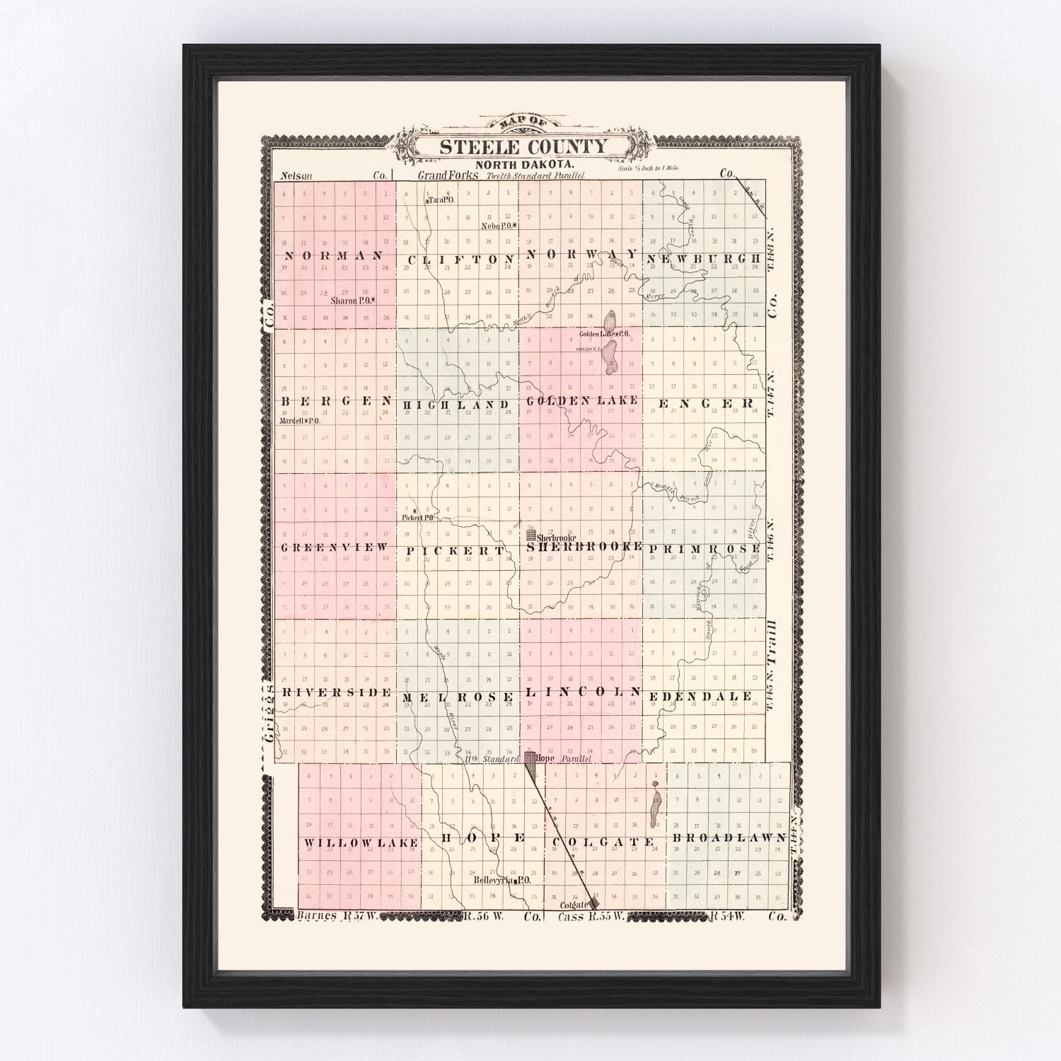 Vintage map of Steele County, North Dakota, 1892