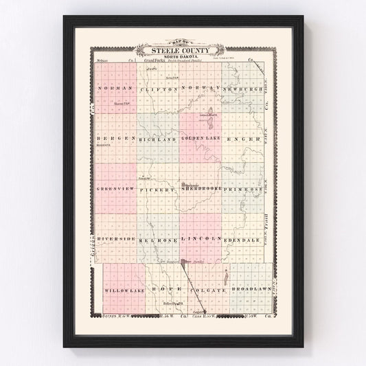 Vintage map of Steele County, North Dakota, 1892