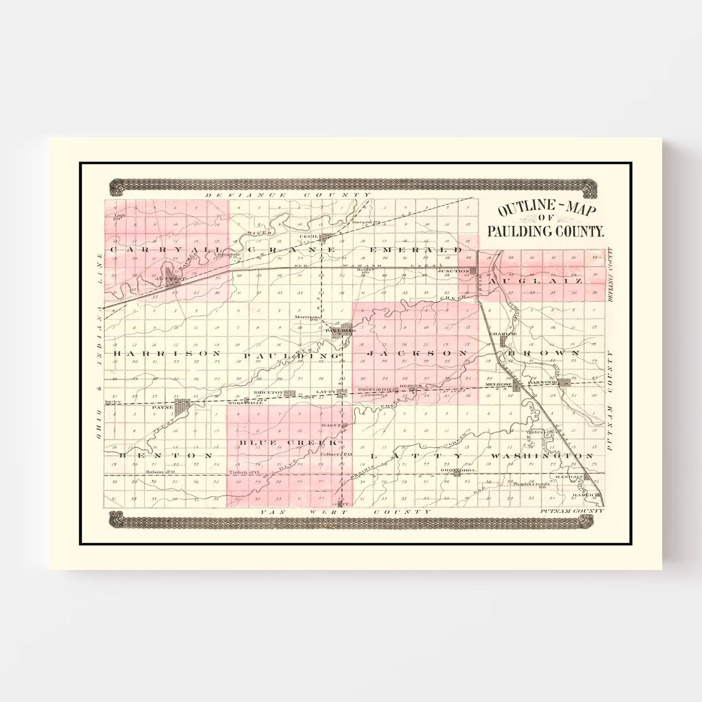 Vintage Map of Paulding County, Ohio, 1892