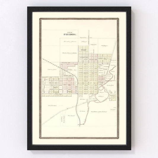 Vintage map of Paulding, Ohio, 1892