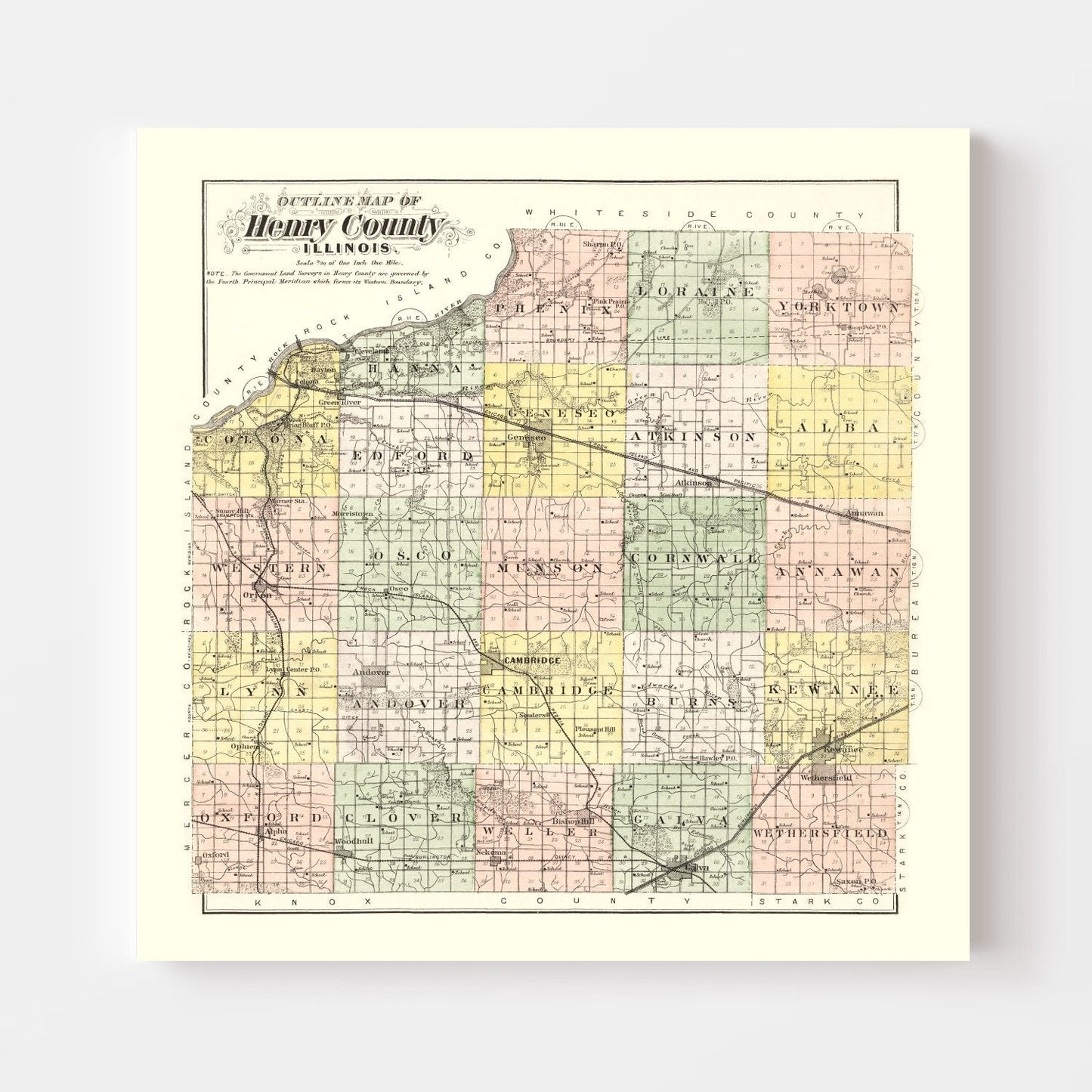 Vintage Map of Henry County, Illinois, 1893