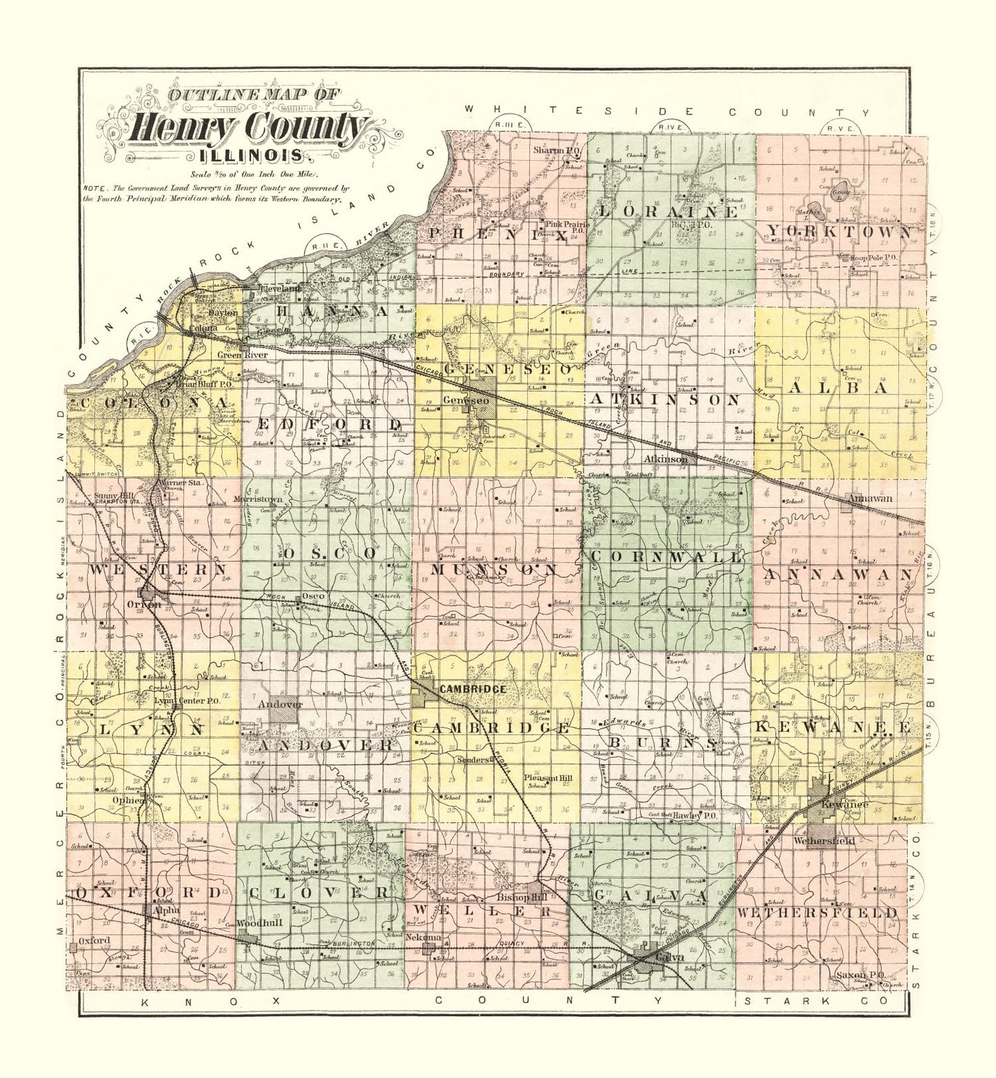 Vintage Map of Henry County, Illinois, 1893
