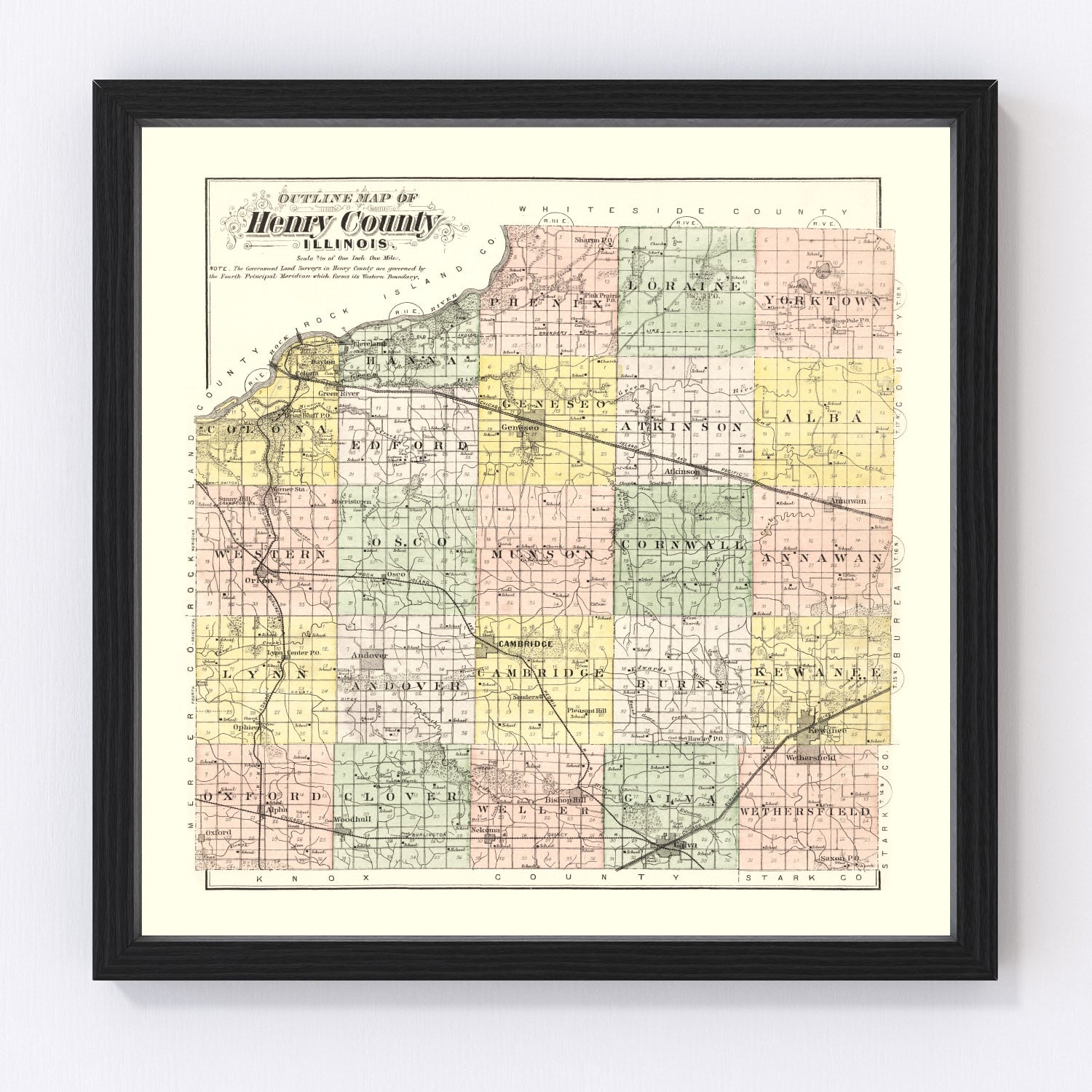 Vintage map of Henry County, Illinois, 1893