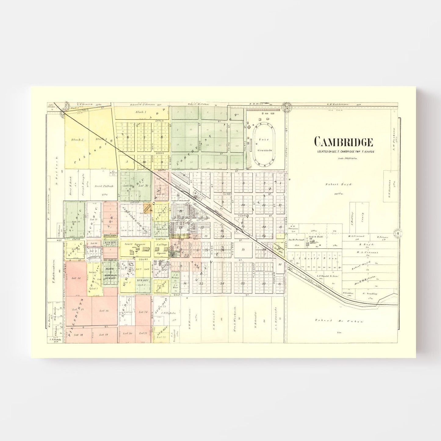 Vintage Map of Cambridge, Illinois, 1893