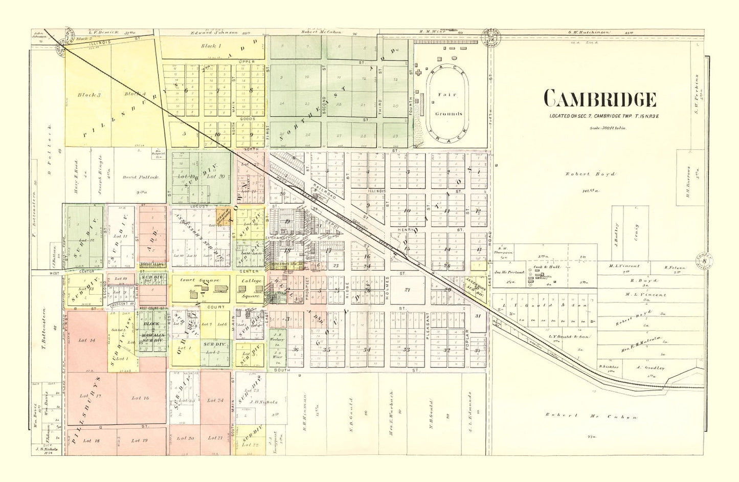 Vintage Map of Cambridge, Illinois, 1893
