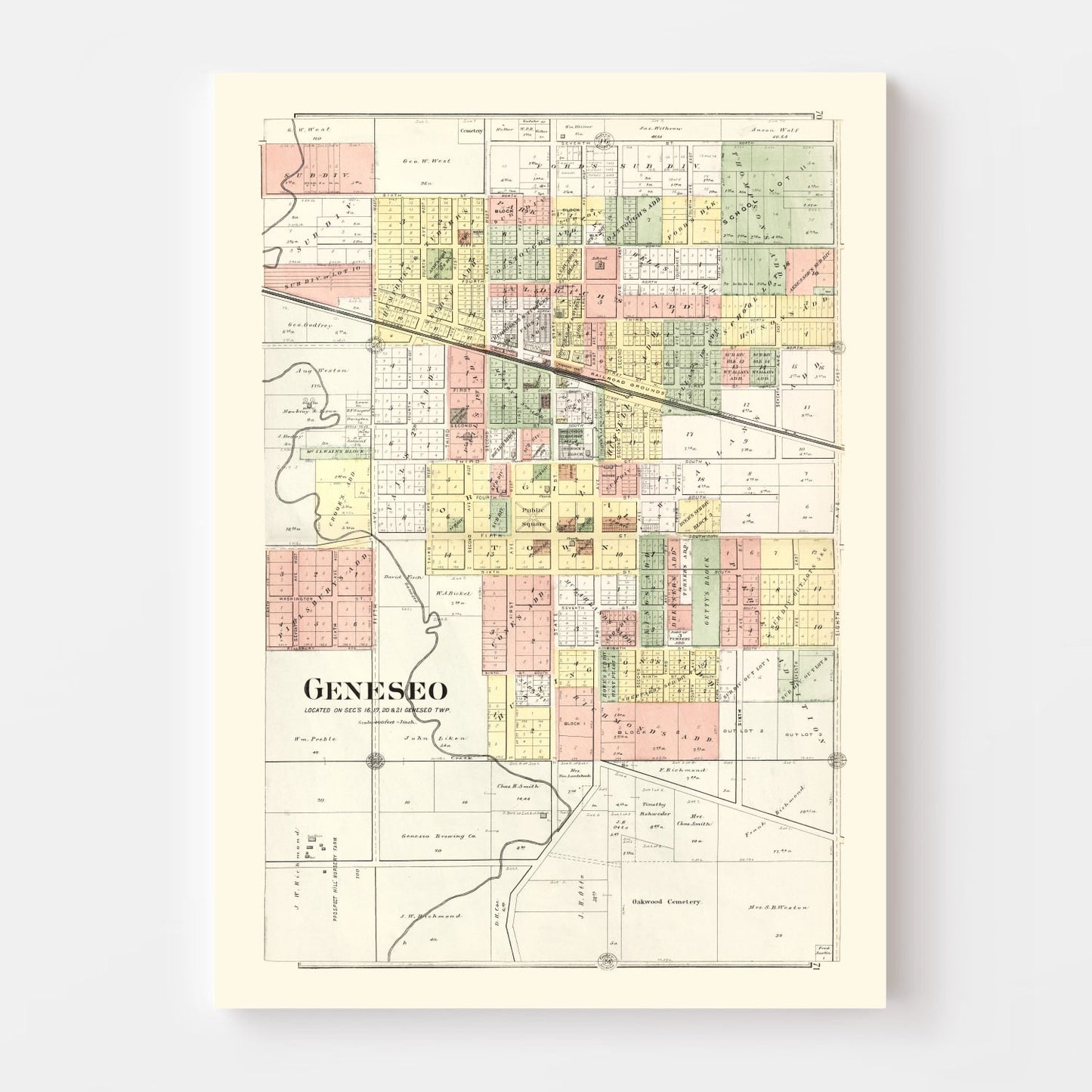 Vintage Map of Geneseo, Illinois, 1893