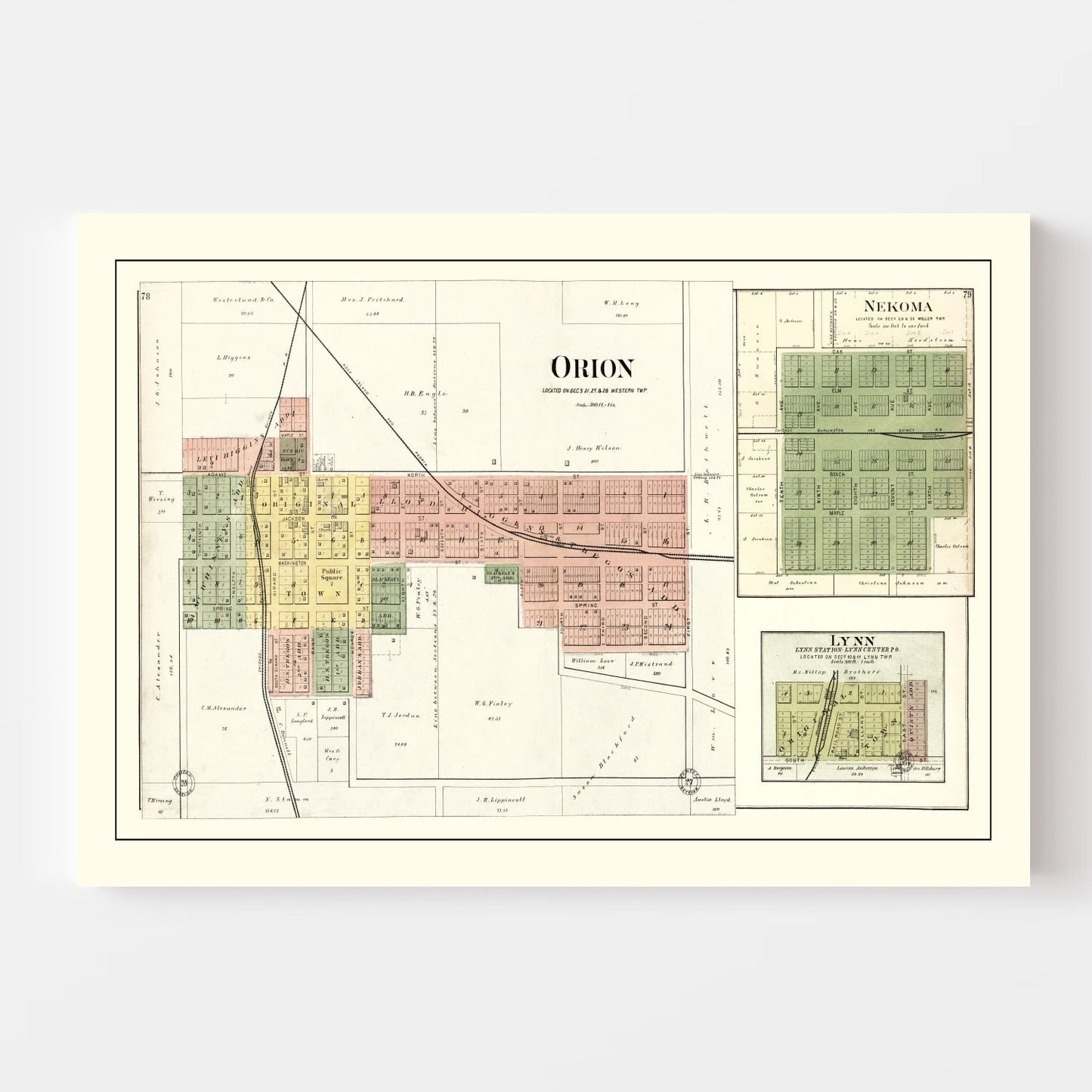 Vintage Map of Orion, Illinois, 1893