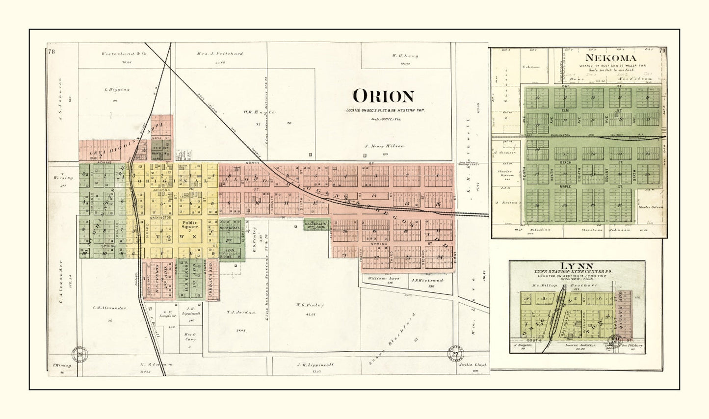 Vintage Map of Orion, Illinois, 1893