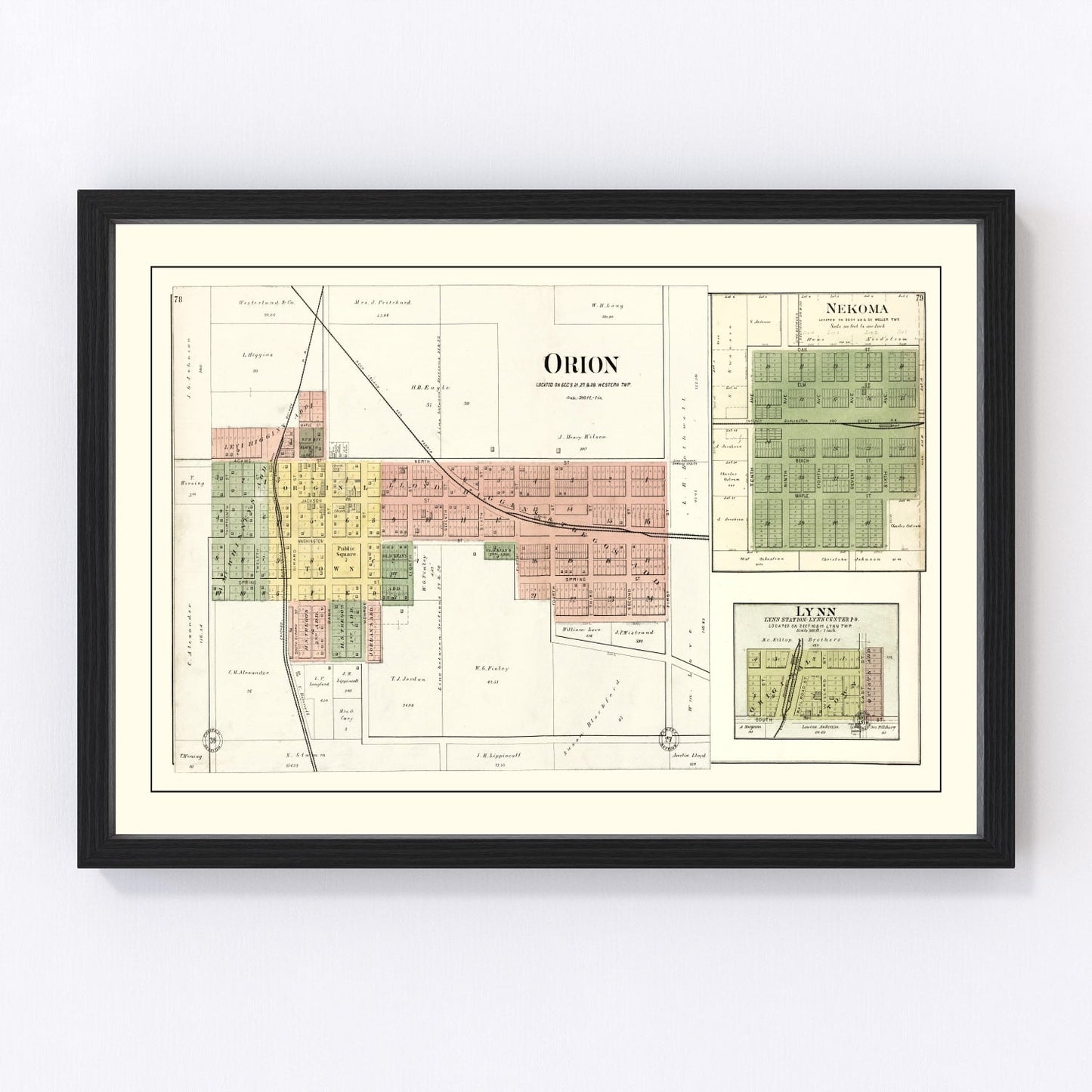 Vintage map of Orion, Illinois, 1893