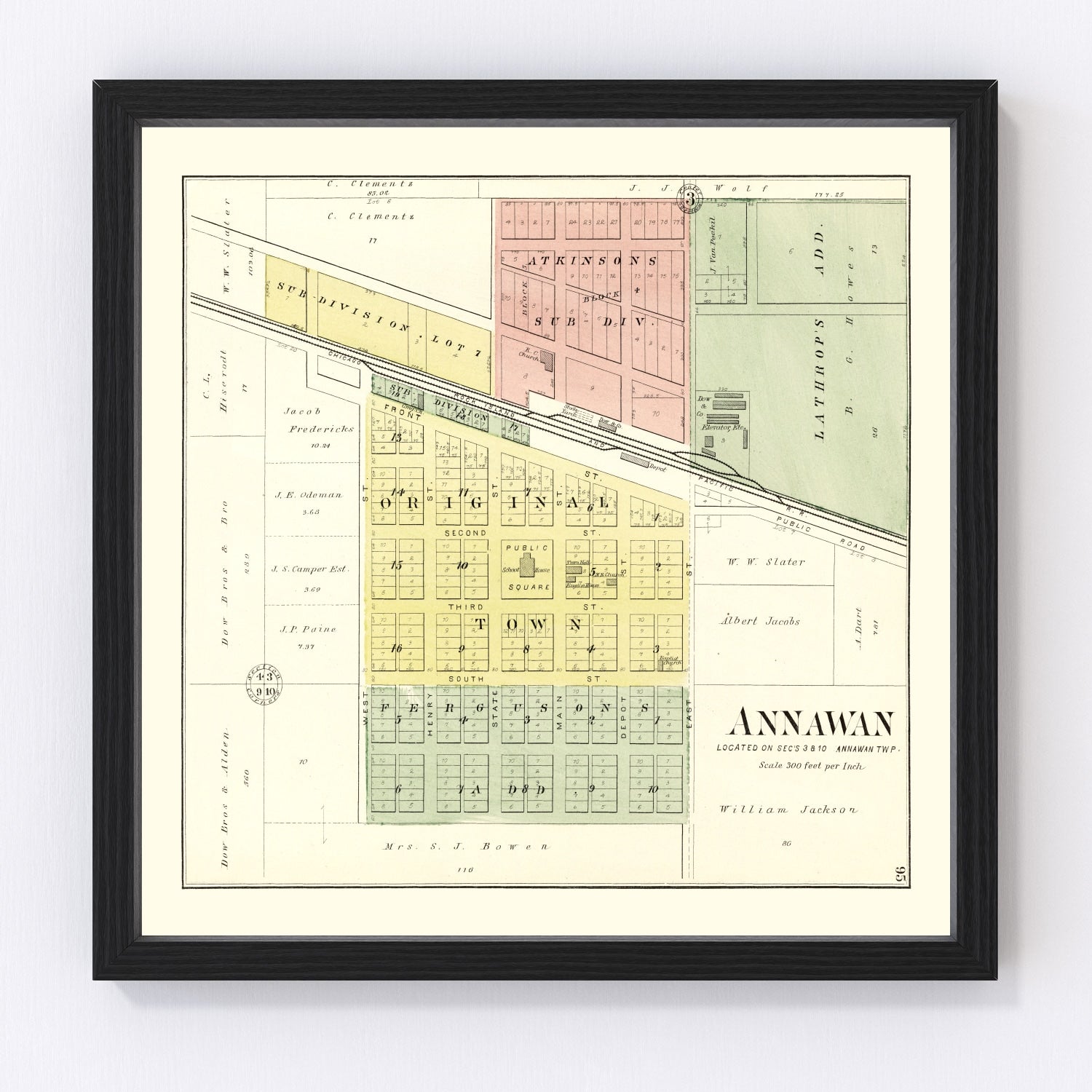 Restored vintage map of Annawan, Illinois, 1893