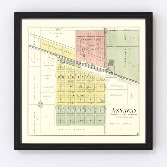 Restored vintage map of Annawan, Illinois, 1893