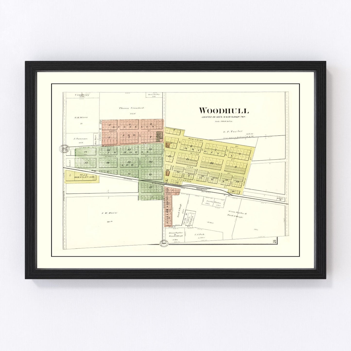 Vintage map of Woodhull, Henry County, Illinois, 1893, digitally restored