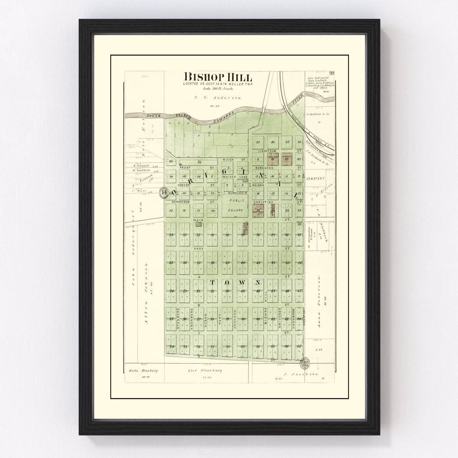 Vintage map of Bishop Hill, Illinois, 1893