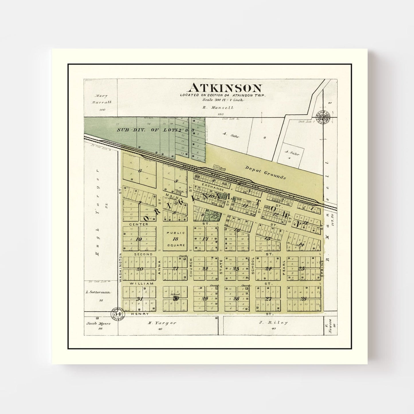 Vintage Map of Atkinson, Illinois, 1893