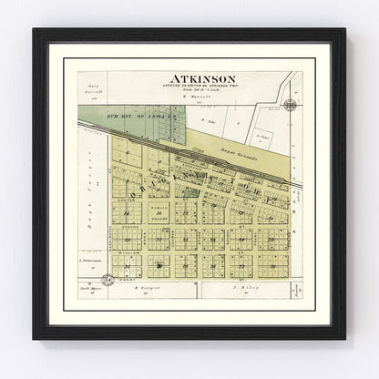 Vintage plat map of Atkinson, Illinois prairie town, 1893