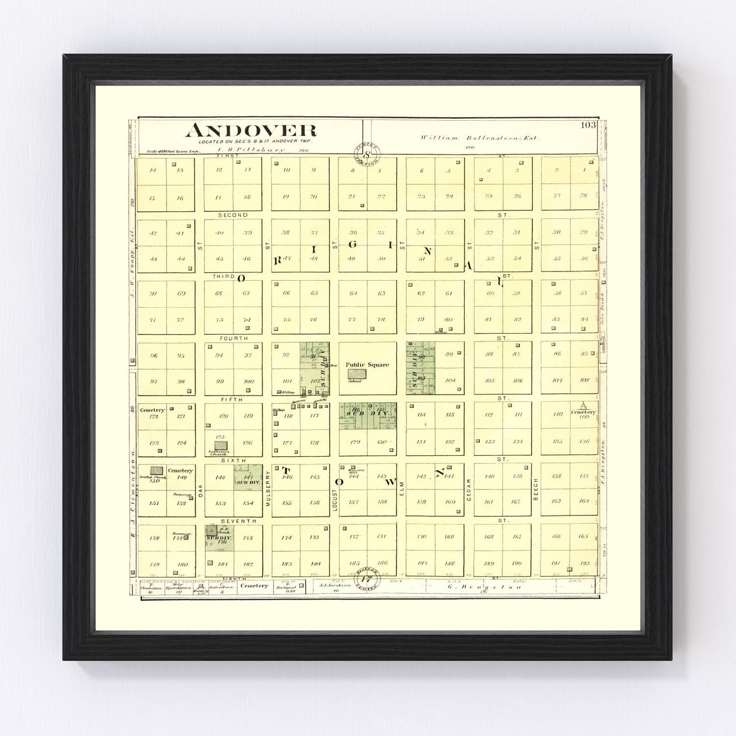 Restored vintage map of Andover, Illinois, 1893