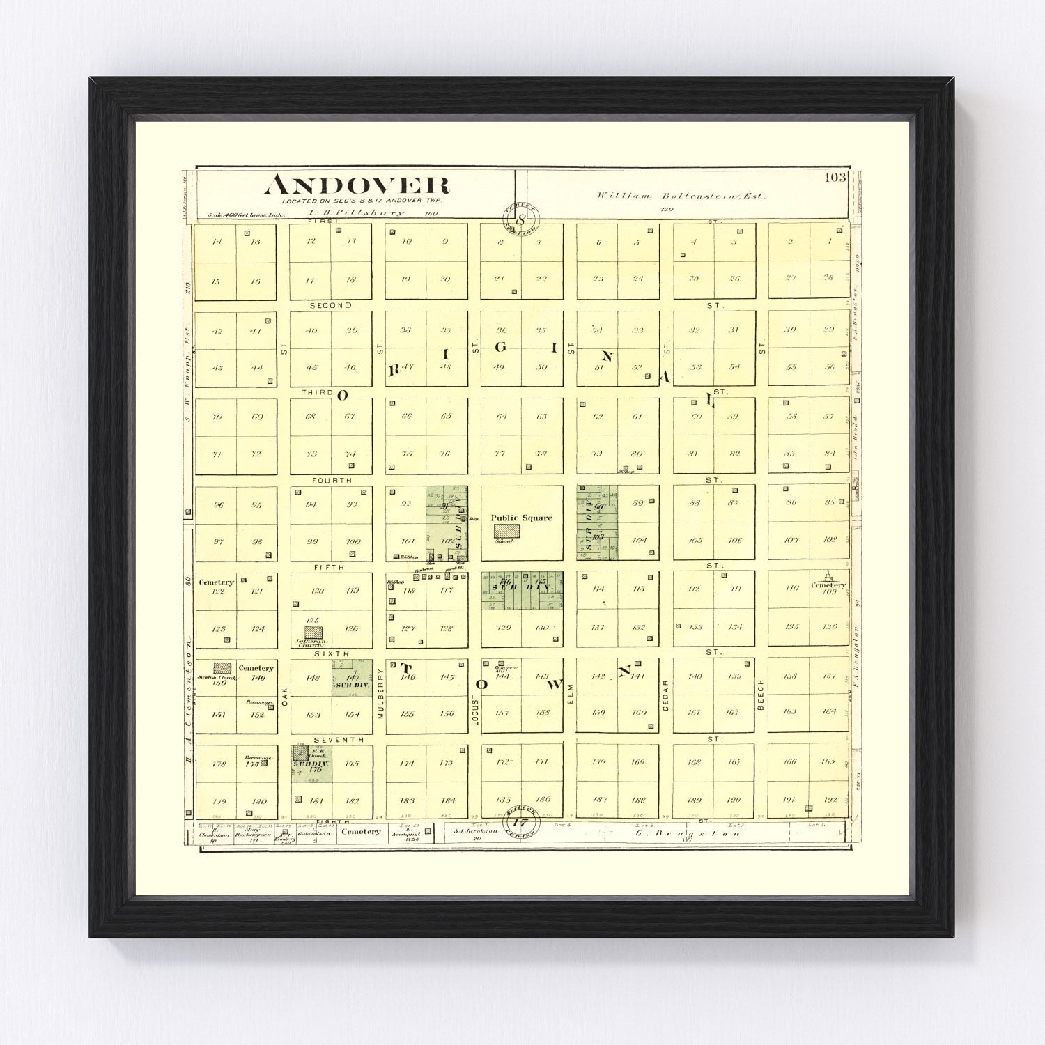 Restored vintage map of Andover, Illinois, 1893