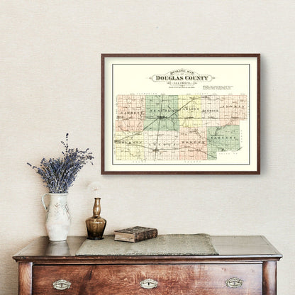 Vintage Map of Douglas County, Illinois, 1893