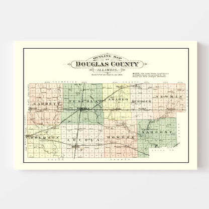 Vintage Map of Douglas County, Illinois, 1893