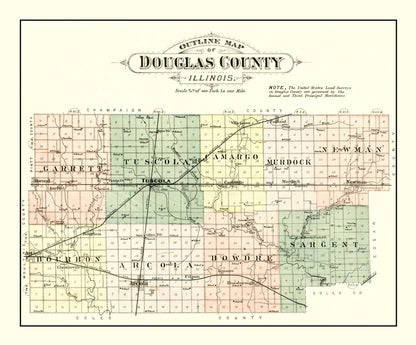 Vintage Map of Douglas County, Illinois, 1893