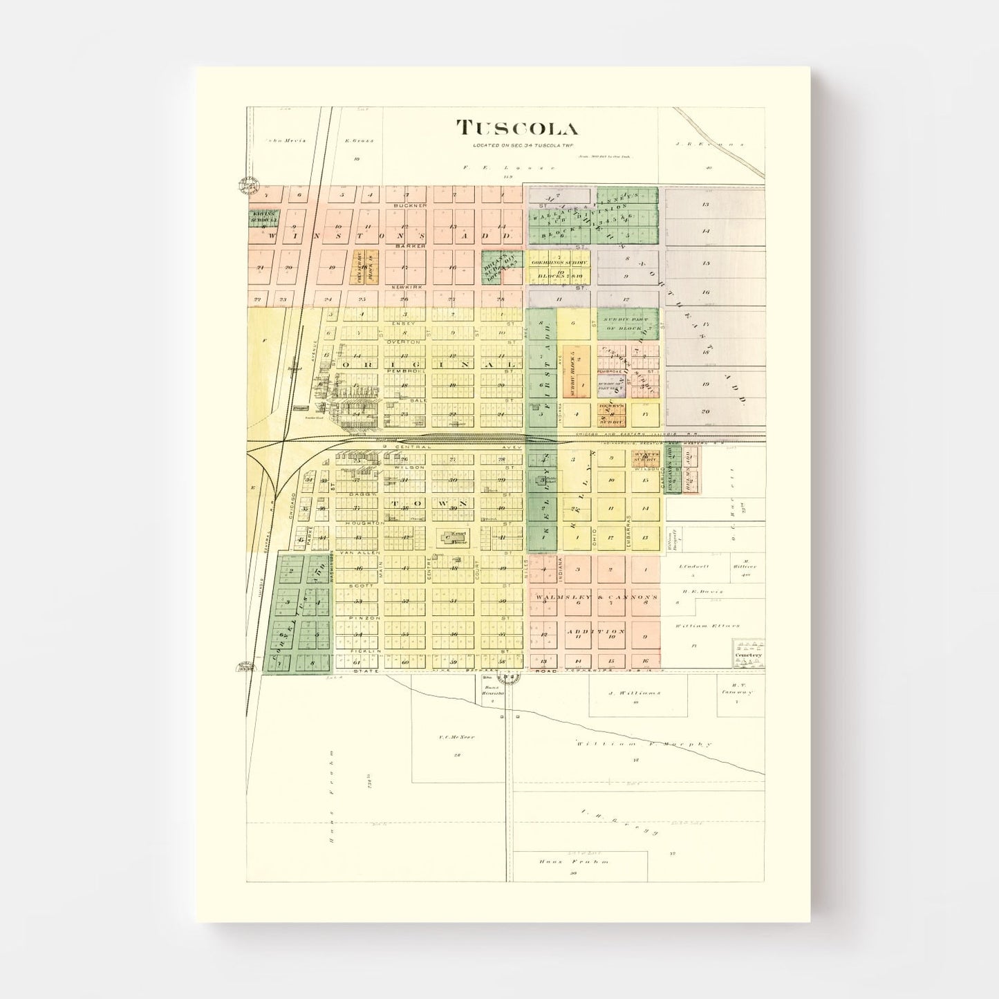 Vintage Map of Tuscola, Illinois, 1893