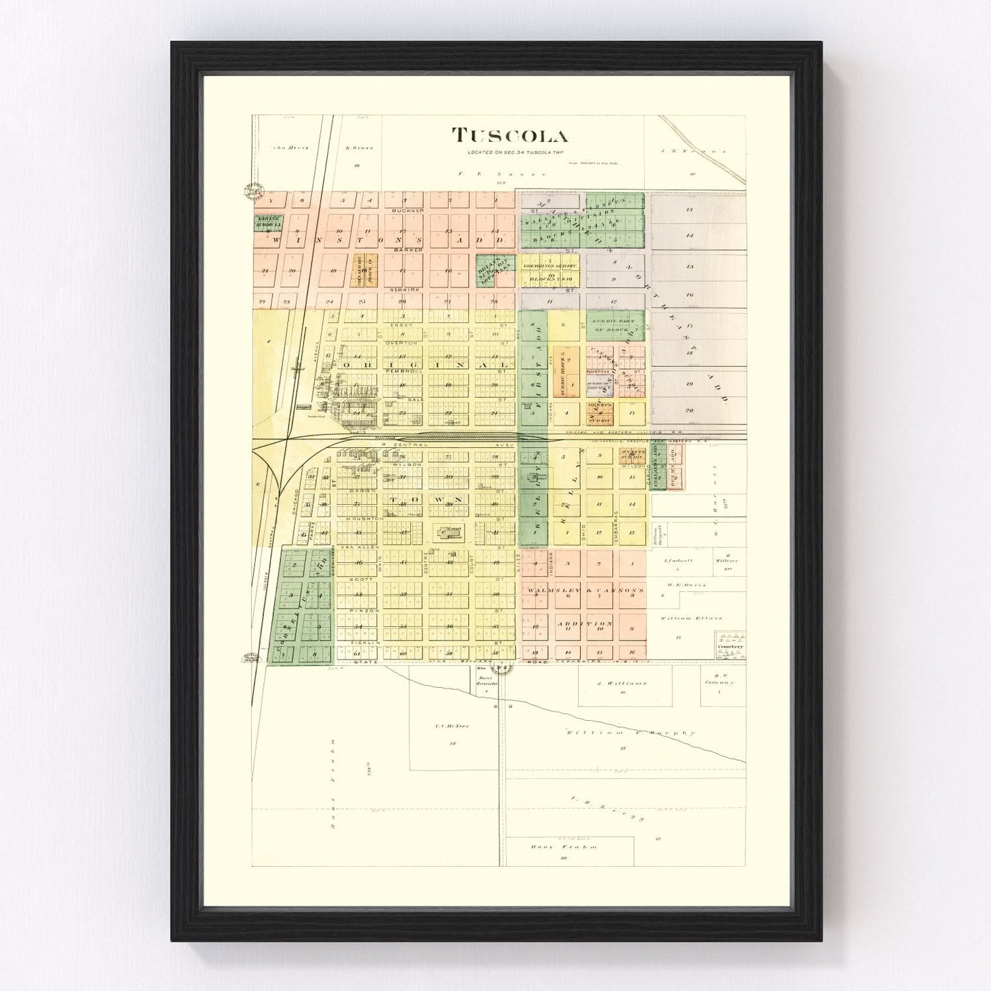 vintage map of Tuscola, Illinois, 1893