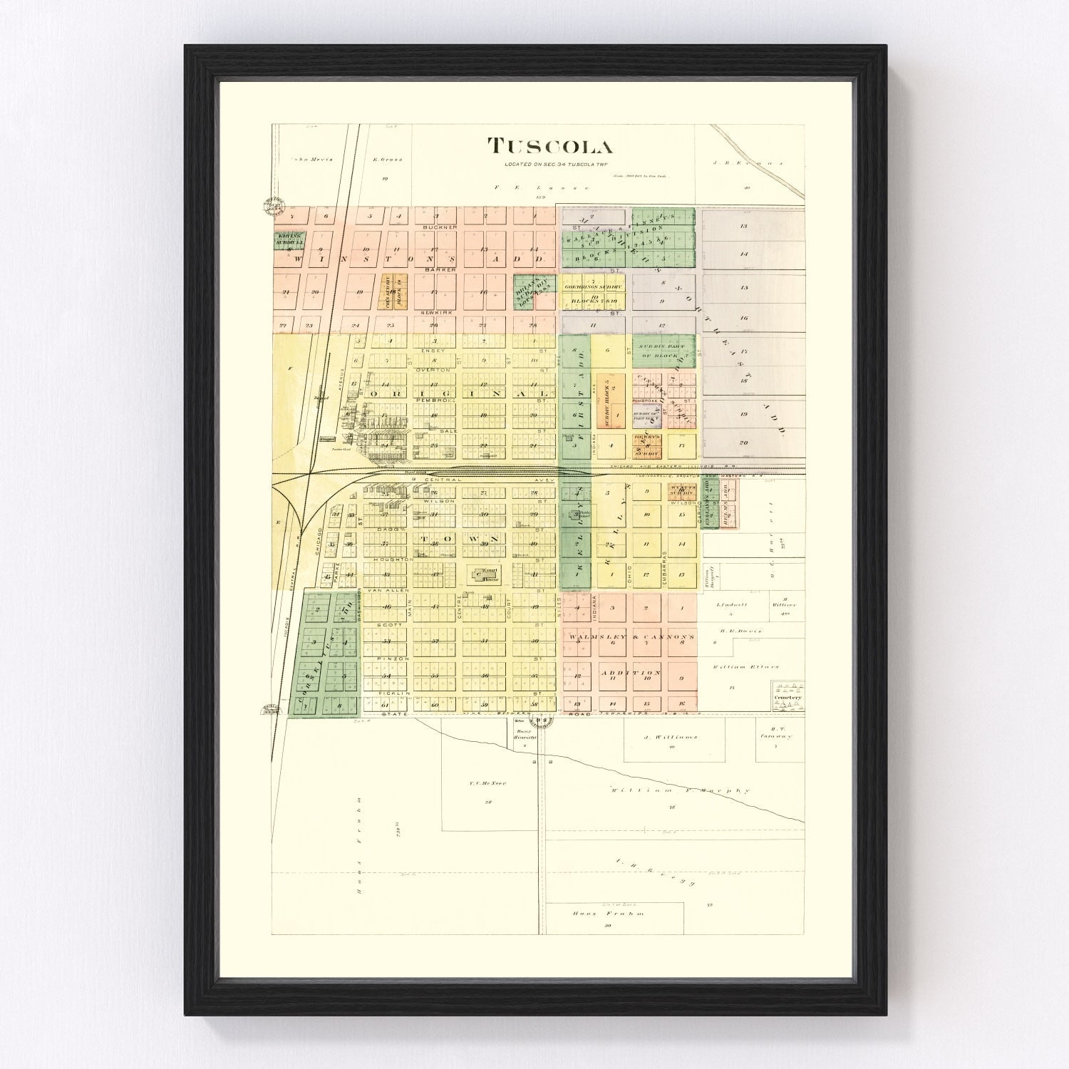 vintage map of Tuscola, Illinois, 1893
