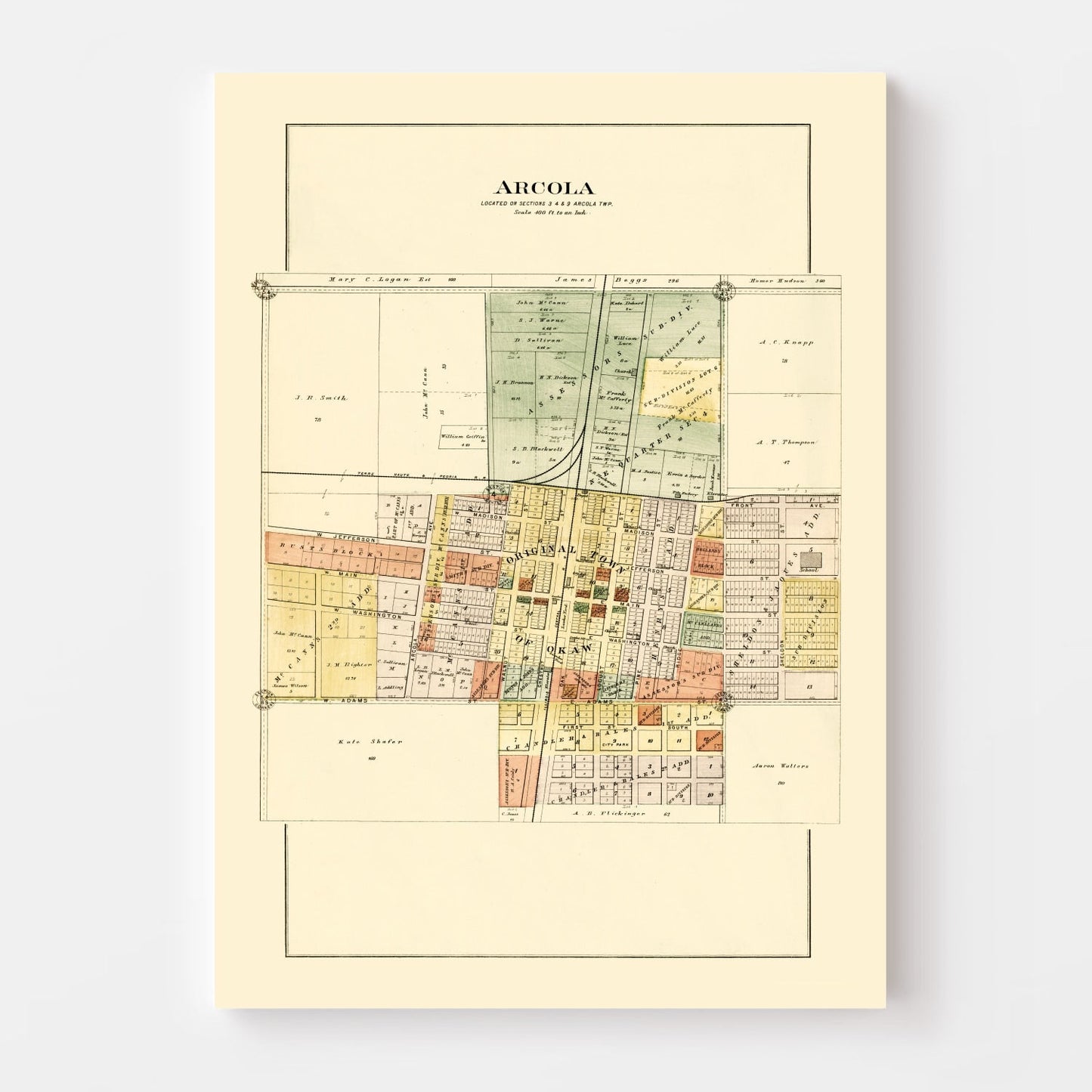 Vintage Map of Arcola, Illinois, 1893