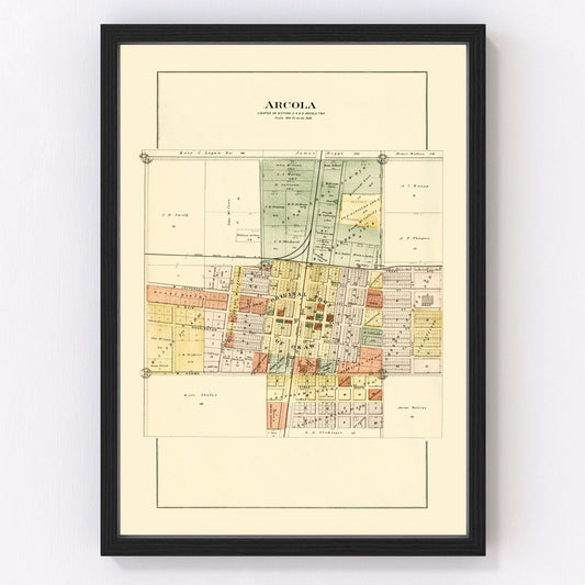 vintage map of Arcola, Illinois, 1893