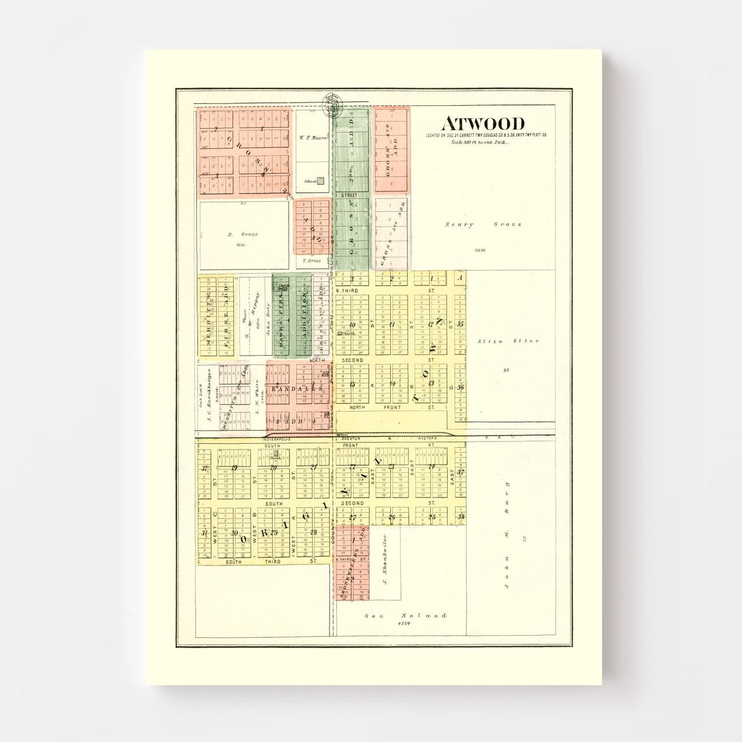 Vintage Map of Atwood, Illinois, 1893