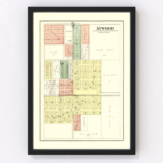 vintage map of Atwood, Illinois, 1893, Douglas County