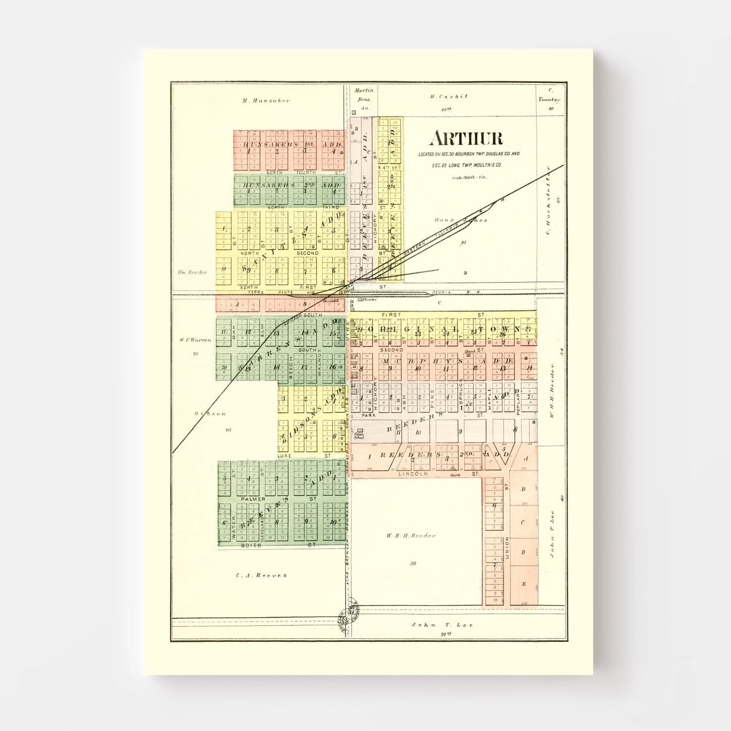 Vintage Map of Arthur, Illinois, 1893