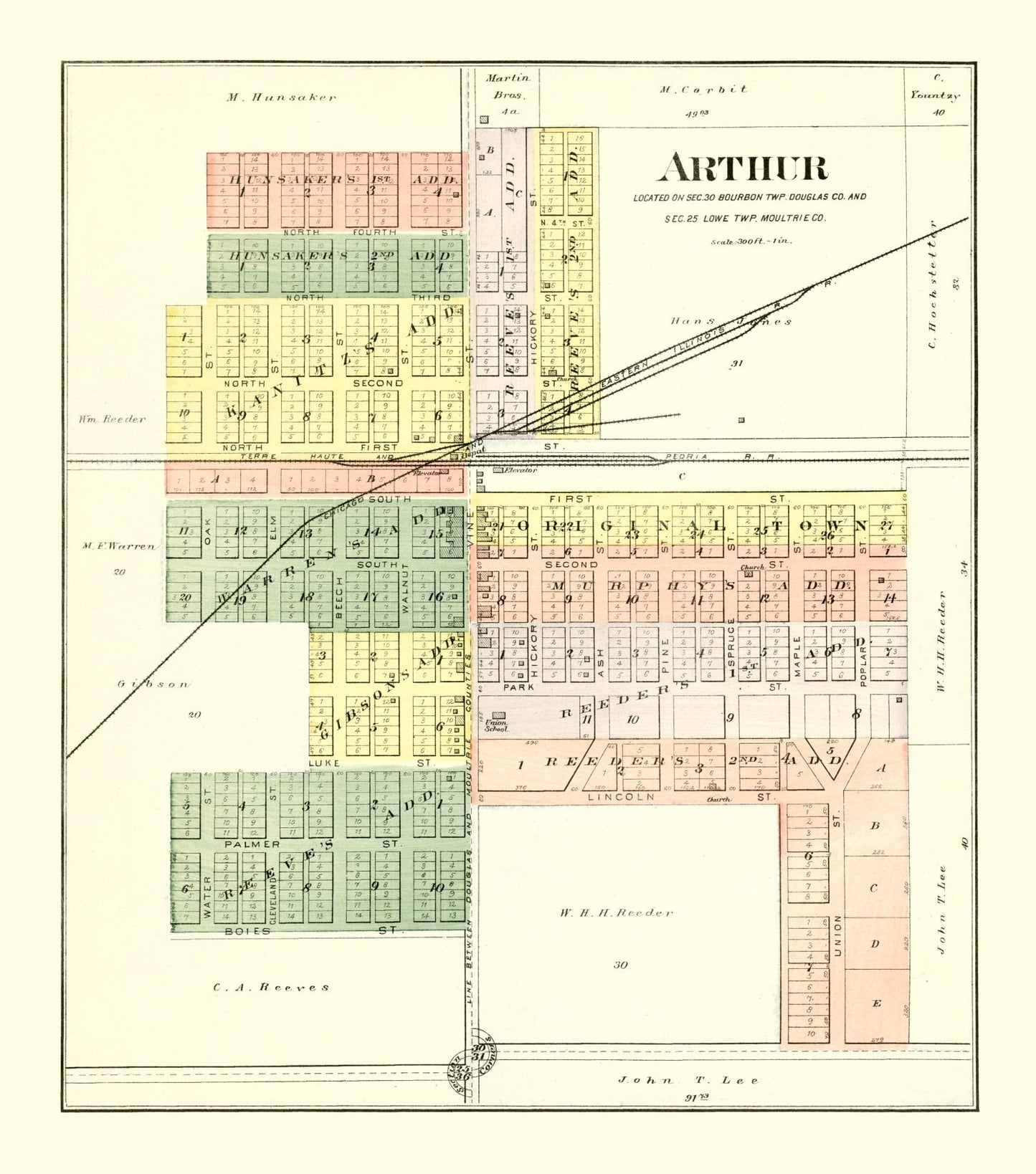 Vintage Map of Arthur, Illinois, 1893