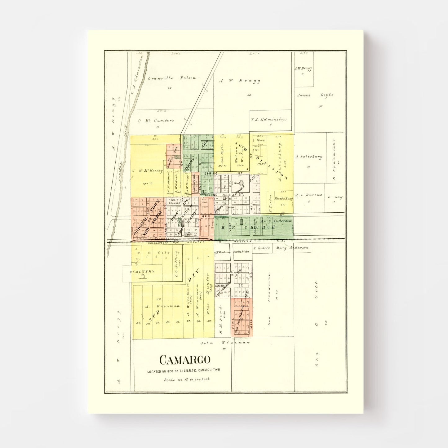 Vintage Map of Camargo, Illinois, 1893 | Wall Art